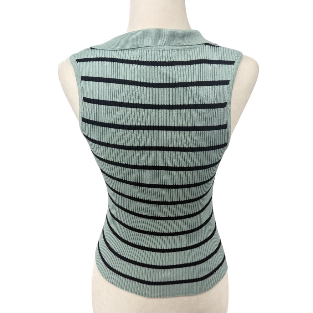 Tiffany Blue Striped Sleeveless Knit Top - Picture 3 of 4